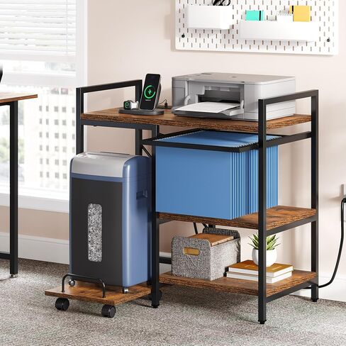 YITAHOME Printer Stand with Storage, 3 Tier Office Printer Desk Stand, Printer Stand for Home Office, File Cabinet with Charging Station, Black in Saudi Arabia