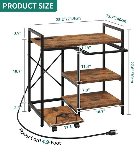 YITAHOME Printer Stand with Storage, 3 Tier Office Printer Desk Stand, Printer Stand for Home Office, File Cabinet with Charging Station, Black in Saudi Arabia