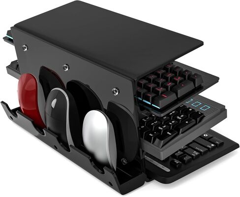YIMAGUJRX رف تخزين ماوس لوحة المفاتيح الأكريليك، حامل إطار أكريليك، حامل عرض لوحة المفاتيح ثلاثي الطبقات، ماوس لوحة المفاتيح وقبضة رف تخزين سطح المكتب اثنين في واحد (أسود) in Kuwait