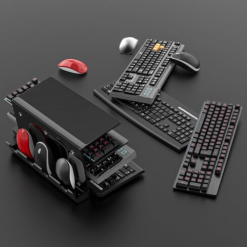 YIMAGUJRX رف تخزين ماوس لوحة المفاتيح الأكريليك، حامل إطار أكريليك، حامل عرض لوحة المفاتيح ثلاثي الطبقات، ماوس لوحة المفاتيح وقبضة رف تخزين سطح المكتب اثنين في واحد (أسود) in Kuwait