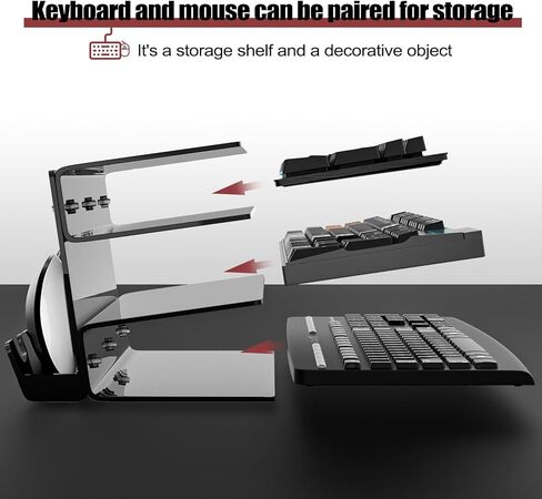 YIMAGUJRX رف تخزين ماوس لوحة المفاتيح الأكريليك، حامل إطار أكريليك، حامل عرض لوحة المفاتيح ثلاثي الطبقات، ماوس لوحة المفاتيح وقبضة رف تخزين سطح المكتب اثنين في واحد (أسود) in Kuwait