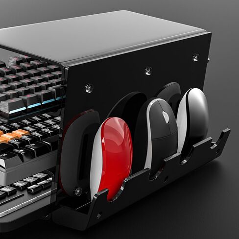 YIMAGUJRX رف تخزين ماوس لوحة المفاتيح الأكريليك، حامل إطار أكريليك، حامل عرض لوحة المفاتيح ثلاثي الطبقات، ماوس لوحة المفاتيح وقبضة رف تخزين سطح المكتب اثنين في واحد (أسود) in Kuwait