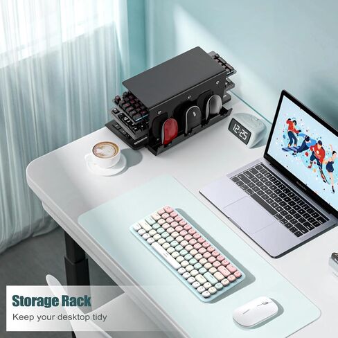 YIMAGUJRX رف تخزين ماوس لوحة المفاتيح الأكريليك، حامل إطار أكريليك، حامل عرض لوحة المفاتيح ثلاثي الطبقات، ماوس لوحة المفاتيح وقبضة رف تخزين سطح المكتب اثنين في واحد (أسود) in Kuwait