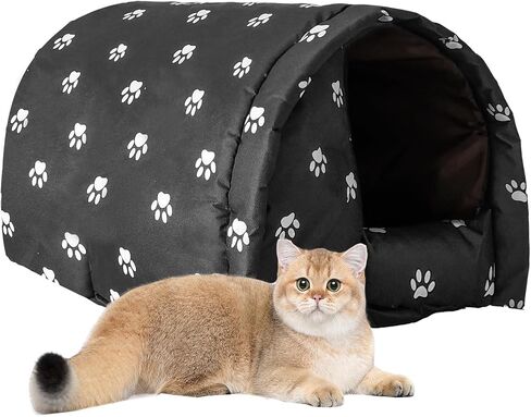 Cat House for Outdoor,Weatherproof Warm Feral Cats Shelter Outside/Indoor Collapsible Insulated Pet Houses Foldable Stray Cat Tent Cave for Kitty Puppy Small Animals Four Season(Black) in Saudi Arabia