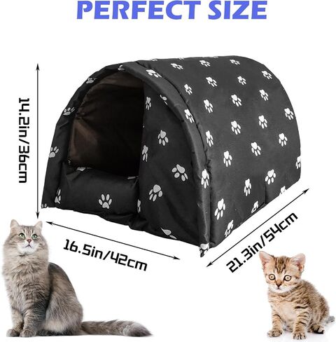 Cat House for Outdoor,Weatherproof Warm Feral Cats Shelter Outside/Indoor Collapsible Insulated Pet Houses Foldable Stray Cat Tent Cave for Kitty Puppy Small Animals Four Season(Black) in Saudi Arabia