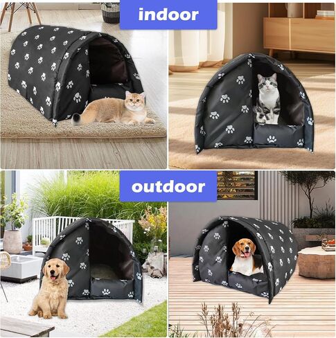 Cat House for Outdoor,Weatherproof Warm Feral Cats Shelter Outside/Indoor Collapsible Insulated Pet Houses Foldable Stray Cat Tent Cave for Kitty Puppy Small Animals Four Season(Black) in Saudi Arabia
