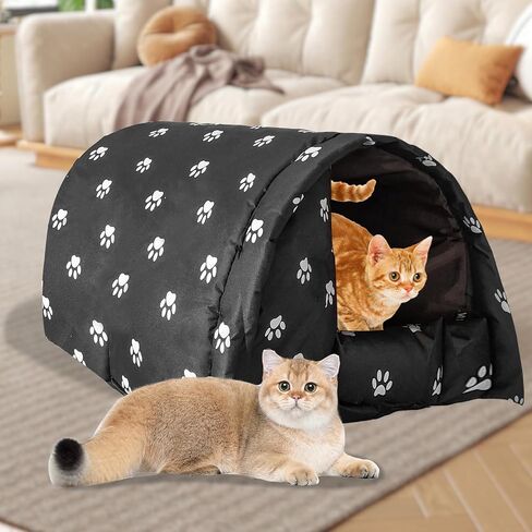 Cat House for Outdoor,Weatherproof Warm Feral Cats Shelter Outside/Indoor Collapsible Insulated Pet Houses Foldable Stray Cat Tent Cave for Kitty Puppy Small Animals Four Season(Black) in Saudi Arabia