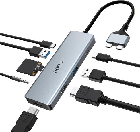 قاعدة توصيل USB C 9 في 2، موزع USB C ثلاثي العرض مع موصل USB C مزدوج متوافق مع MacBook Pro/Air (Dual 4K HDMI، 100W PD، USB 3.0، SD/TF، ​​صوت 3.5 ملم) in Saudi Arabia