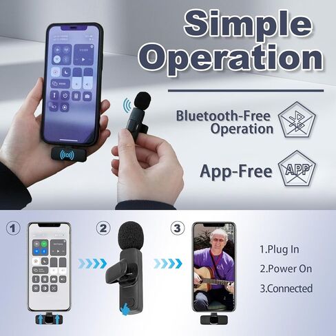 ميكروفون لافالير لاسلكي صغير، 2 ميكروفون احترافي لأجهزة iPhone 15 وiOS وAndroid - مشبك لتقليل الضوضاء على الميكروفون، ميكروفون على شكل طية صدر السترة لتسجيل الفيديو، Tiktok، YouTube، Vlog in Kuwait