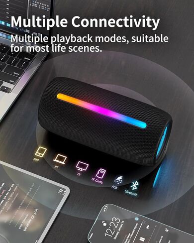 مكبرات صوت بلوتوث LENRUE M6P مع بلوتوث V5.3، أضواء RGB، صوت عالي الدقة 10 وات، اقتران لاسلكي حقيقي، مقاومة للماء IPX5، مكبر صوت محمول للسفر والمنزل والحفلات الخارجية والشاطئ in Kuwait