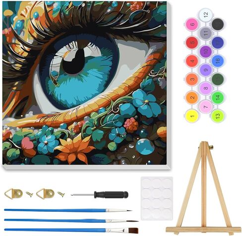 HEIBAGO DIY Paint by Numbers Kit for Adults 12"x12" Framed Canvas&Wooden Easel, Acrylic Paint by Numbers Kits for Adults Beginner, Fantastic Flowers Eye Drawing Arts and Crafts for Home Wall Decor in Saudi Arabia
