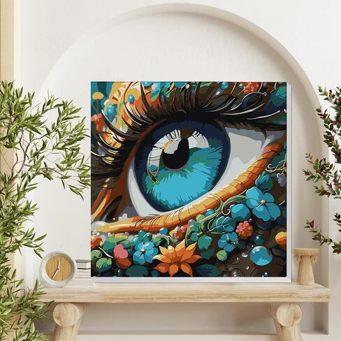 HEIBAGO DIY Paint by Numbers Kit for Adults 12"x12" Framed Canvas&Wooden Easel, Acrylic Paint by Numbers Kits for Adults Beginner, Fantastic Flowers Eye Drawing Arts and Crafts for Home Wall Decor in Saudi Arabia
