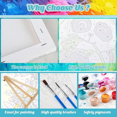 مجموعة الطلاء بالأرقام من HEIBAGO للبالغين، لوحة قماشية مؤطرة وحامل خشبي مقاس 30.48 سم × 30.48 سم، مجموعة طلاء أكريليك بالأرقام للبالغين المبتدئين، فنون وحرف رسم العيون الرائعة لديكور الحائط المنزلي in Kuwait