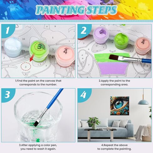 HEIBAGO DIY Paint by Numbers Kit for Adults 12"x12" Framed Canvas&Wooden Easel, Acrylic Paint by Numbers Kits for Adults Beginner, Fantastic Flowers Eye Drawing Arts and Crafts for Home Wall Decor in Saudi Arabia