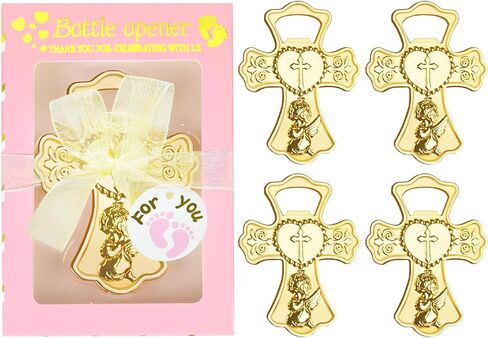 AerWo 24 عبوة من هدايا فتاحة زجاجات استحمام الطفل، صلاة الملاك اللطيفة في فتاحة زجاجات على شكل صليب ذهبي مع علب هدايا، هدايا متعددة الاستخدامات لحفلات استقبال المولود الجديد للضيوف، هدايا تذكارية لديكور المناولة الأولى in Kuwait