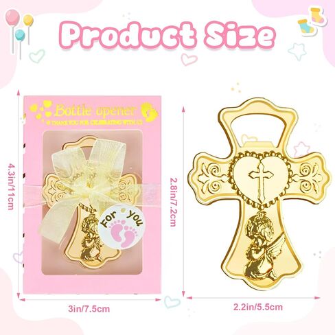 AerWo 24 عبوة من هدايا فتاحة زجاجات استحمام الطفل، صلاة الملاك اللطيفة في فتاحة زجاجات على شكل صليب ذهبي مع علب هدايا، هدايا متعددة الاستخدامات لحفلات استقبال المولود الجديد للضيوف، هدايا تذكارية لديكور المناولة الأولى in Kuwait
