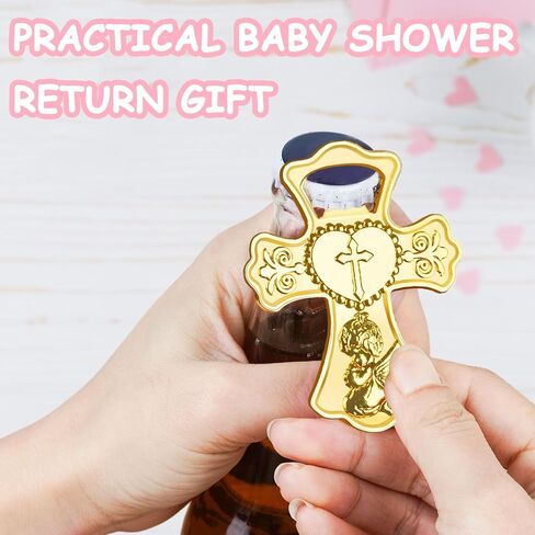 AerWo 24 عبوة من هدايا فتاحة زجاجات استحمام الطفل، صلاة الملاك اللطيفة في فتاحة زجاجات على شكل صليب ذهبي مع علب هدايا، هدايا متعددة الاستخدامات لحفلات استقبال المولود الجديد للضيوف، هدايا تذكارية لديكور المناولة الأولى in Kuwait