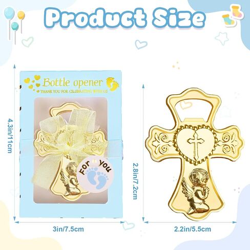 AerWo 24 Packs Baby Shower Bottle Opener Favors, Cute Boy Angel Prayer In Gold Cross Shaped Bottle Opener with Gift Boxes, Versatile Baby Shower Return Gifts for Guests Souvenirs First Communion Decor in Saudi Arabia