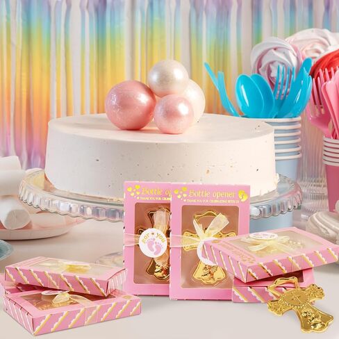 AerWo 24 عبوة من هدايا فتاحة زجاجات استحمام الطفل، صلاة الملاك اللطيفة في فتاحة زجاجات على شكل صليب ذهبي مع علب هدايا، هدايا متعددة الاستخدامات لحفلات استقبال المولود الجديد للضيوف، هدايا تذكارية لديكور المناولة الأولى in Kuwait