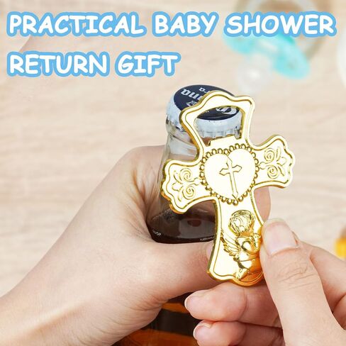AerWo 24 Packs Baby Shower Bottle Opener Favors, Cute Boy Angel Prayer In Gold Cross Shaped Bottle Opener with Gift Boxes, Versatile Baby Shower Return Gifts for Guests Souvenirs First Communion Decor in Saudi Arabia