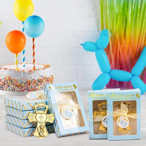 AerWo 24 Packs Baby Shower Bottle Opener Favors, Cute Boy Angel Prayer In Gold Cross Shaped Bottle Opener with Gift Boxes, Versatile Baby Shower Return Gifts for Guests Souvenirs First Communion Decor in Saudi Arabia