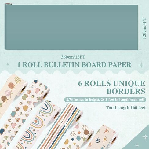 3 Rolls 4 x 12 ft Bulletin Board Roll and 6 Rolls 160 ft Rolled Border Trim Fade Resistant Bulletin Board Paper Bulletin Board Borders for Classroom Back to School Decorations(Morandi) in Saudi Arabia