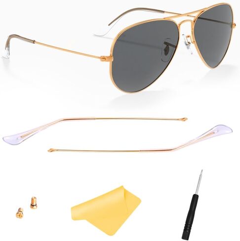 Suitable/Replacement for Ray-Ban 3025 Aviator Sunglasse Temple Arms Nose Pads Temple Tips if Applicable (golden arm+clear temple) in Saudi Arabia