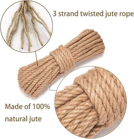 حبل الجوت الملتوي مقاس 1/2 بوصة، 3 جدائل من حبل القنب الطبيعي العتيق للتعليق أو الحرف اليدوية، ديكور منزلي، مناظر طبيعية، بحري - 100 قدم (0.5) in Kuwait