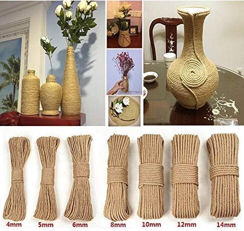 حبل الجوت الملتوي مقاس 1/2 بوصة، 3 جدائل من حبل القنب الطبيعي العتيق للتعليق أو الحرف اليدوية، ديكور منزلي، مناظر طبيعية، بحري - 100 قدم (0.5) in Kuwait