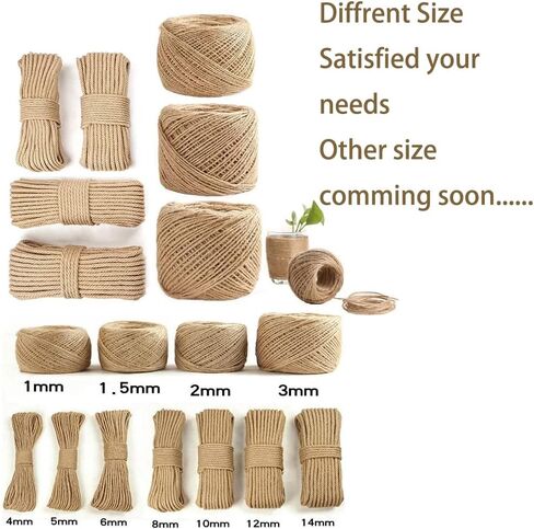 حبل الجوت الملتوي مقاس 1/2 بوصة، 3 جدائل من حبل القنب الطبيعي العتيق للتعليق أو الحرف اليدوية، ديكور منزلي، مناظر طبيعية، بحري - 100 قدم (0.5) in Kuwait
