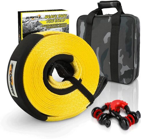 AUREOLE Heavy Duty Tow Strap Recovery Rope Kit 3" x 30ft Snatch Straps Lab Tested 35,000lb Break Strength, 22% Elongation 100% Nylon Strap + 3/4 D Ring Shackles (2 Pack) with 4 Washers + Storage Bag in Saudi Arabia