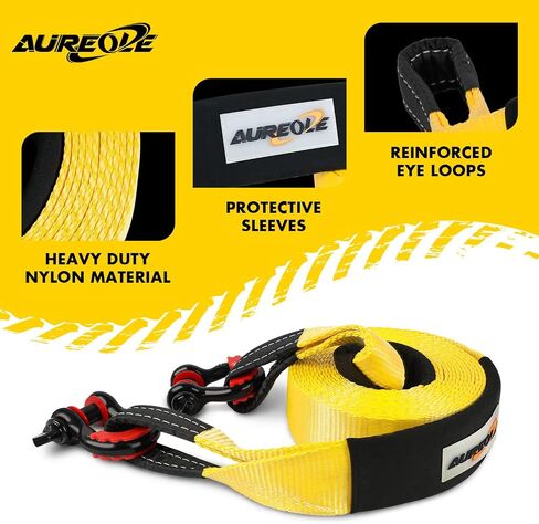 AUREOLE Heavy Duty Tow Strap Recovery Rope Kit 3" x 30ft Snatch Straps Lab Tested 35,000lb Break Strength, 22% Elongation 100% Nylon Strap + 3/4 D Ring Shackles (2 Pack) with 4 Washers + Storage Bag in Saudi Arabia