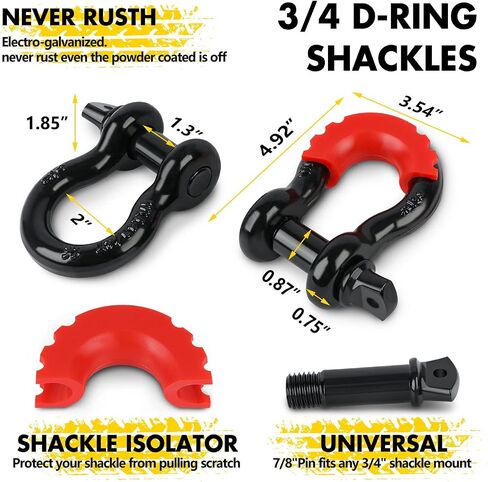 AUREOLE Heavy Duty Tow Strap Recovery Rope Kit 3" x 30ft Snatch Straps Lab Tested 35,000lb Break Strength, 22% Elongation 100% Nylon Strap + 3/4 D Ring Shackles (2 Pack) with 4 Washers + Storage Bag in Saudi Arabia