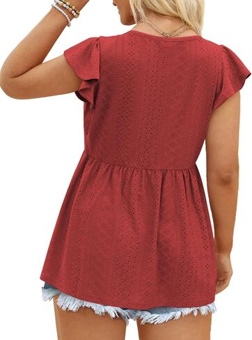 DOLNINE Womens Plus-Size Tunics Petal Short Sleeve Tops Summer V Neck Button Down Eyelet Shirts in Saudi Arabia