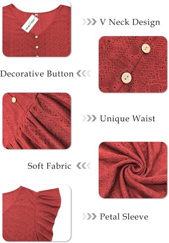 DOLNINE Womens Plus-Size Tunics Petal Short Sleeve Tops Summer V Neck Button Down Eyelet Shirts in Saudi Arabia