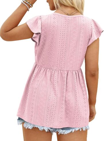 DOLNINE Womens Plus-Size Tunics Petal Short Sleeve Tops Summer V Neck Button Down Eyelet Shirts in Saudi Arabia