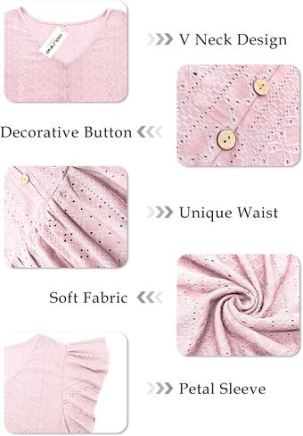 DOLNINE Womens Plus-Size Tunics Petal Short Sleeve Tops Summer V Neck Button Down Eyelet Shirts in Saudi Arabia