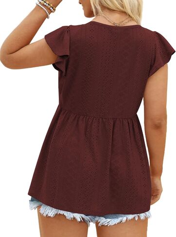 DOLNINE Womens Plus-Size Tunics Petal Short Sleeve Tops Summer V Neck Button Down Eyelet Shirts in Saudi Arabia