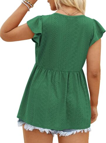 DOLNINE Womens Plus-Size Tunics Petal Short Sleeve Tops Summer V Neck Button Down Eyelet Shirts in Kuwait