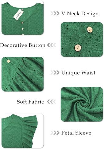 DOLNINE Womens Plus-Size Tunics Petal Short Sleeve Tops Summer V Neck Button Down Eyelet Shirts in Kuwait