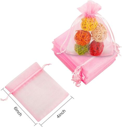 100 قطعة من أكياس هدايا الأورجانزا من WenTao، مقاس 4 × 4.72 حقائب هدايا لحفلات الزفاف بألوان مختلطة مع رباط، حقيبة مجوهرات حلوى فاخرة للحفلات in Kuwait