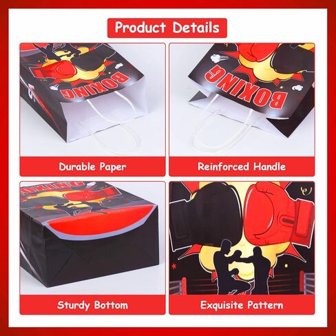 JOYMEMO 16 Pack Boxing Party Favor Bags Red Black - Boxing Match Party Decorations, Boxing Theme Goodie Sweet Candy Gift Paper Bags with Handles for Boxer Sports Birthday Baby Shower Party in Saudi Arabia
