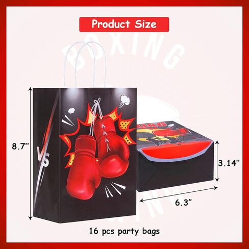 JOYMEMO 16 Pack Boxing Party Favor Bags Red Black - Boxing Match Party Decorations, Boxing Theme Goodie Sweet Candy Gift Paper Bags with Handles for Boxer Sports Birthday Baby Shower Party in Saudi Arabia