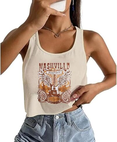 Nashville Music Crop Tops for Women Sexy Country Music Crop Shirt Tops Vintage Guitar Wings Graphic Tank Tops in Saudi Arabia