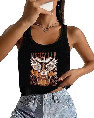 Nashville Music Crop Tops for Women Sexy Country Music Crop Shirt Tops Vintage Guitar Wings Graphic Tank Tops in Saudi Arabia