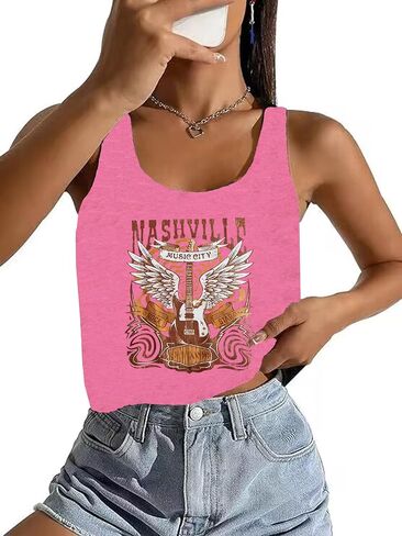 Nashville Music Crop Tops for Women Sexy Country Music Crop Shirt Tops Vintage Guitar Wings Graphic Tank Tops in Saudi Arabia