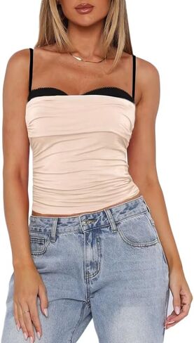 RUEWEY Women's Y2K Spaghetti Strap Tank Top Backless Ruched Cami Bustier Shirt Summer Going Out Tops in Saudi Arabia