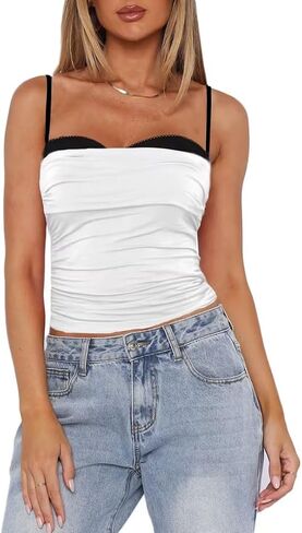 RUEWEY Women's Y2K Spaghetti Strap Tank Top Backless Ruched Cami Bustier Shirt Summer Going Out Tops in Saudi Arabia