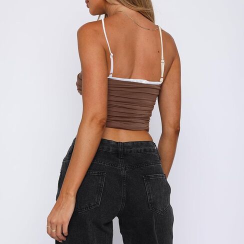 RUEWEY Women's Y2K Spaghetti Strap Tank Top Backless Ruched Cami Bustier Shirt Summer Going Out Tops in Saudi Arabia