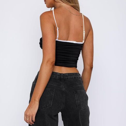 قميص نسائي من RUEWEY Y2K بحزام سباغيتي بدون ظهر مكشكش كامي بوستير قميص صيفي للخروج in Kuwait